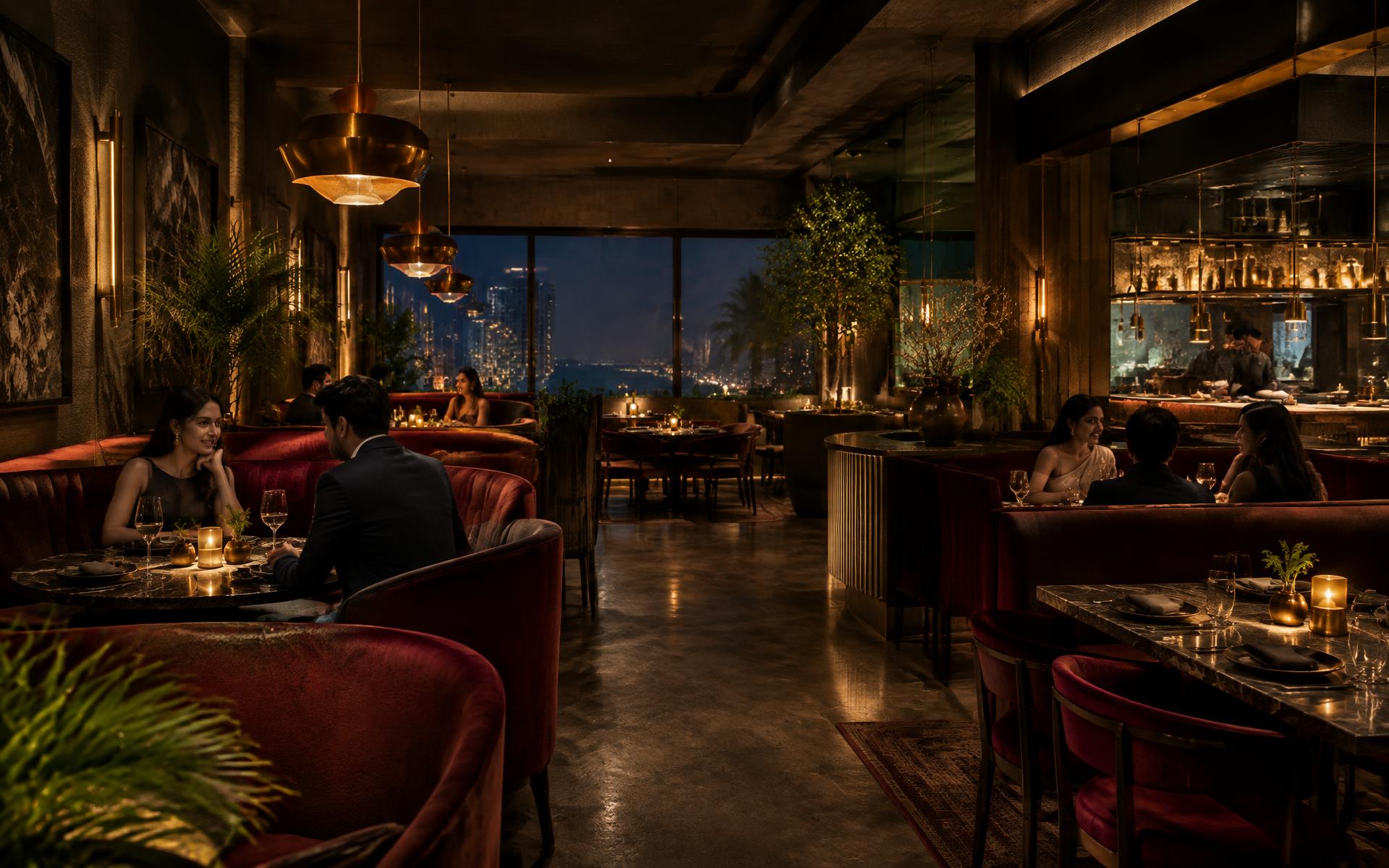 VĀRA's candlelit dining room overlooking Mumbai